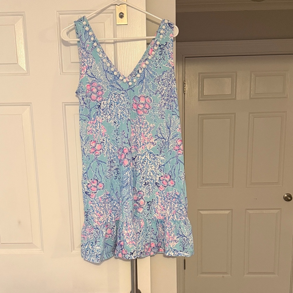 Women’s Lily Pulitzer Light Blue Floral One-Piece Dress with Ruffle Hem